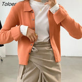 Chic Button Cropped Cardigan for Women Autumn Winter Slim Fit Knitted Sweater Woman Turn Down Collar Solid Jumpers