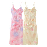 New Spring Style Two-Color Slim Printed Lotus Leaf Lace Dress-Outfit