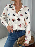 Butterfly Print Shirt Blouse Women Spring Summer Fashion Slim Long Sleeve Shirts For Women 2023 Elegant Ladies Button Top-Outfit