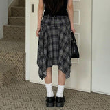 Toloer Style Grain Contrast Color Irregular Girl Skirt Retro Low Waist Versatile Show Thin Casual Long Skirt-Outfit