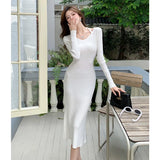 Pat Gentle Little Whine Fine Knitting Hanging Neck Pure Desire Forked Dress Autumn And Winter Temperament Waist Waist Hip Length Skirt-Outfit