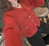 Autumn And Winter New French Retro Big Lapel Knit Cardigan Small Fragrant Wind Temperament Senior Sweater Female Coat-Outfit