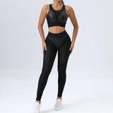Toloer Tight Yoga Set Spell Net Sexy Sports Bra And Hip Pants Fitness Two Sets-Outfit