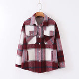 2022 Korean Slim Splicing All Match Outwear Vintage Thick Plaid Jacket Women Autumn Winter Casual Loose Long Sleeve Wool