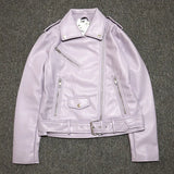 Spring Autumn Women Faux Leather Jacket Ladies Solid With Belt Zipper Biker Coat Female Casual
