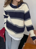 Color Block Striped Knit Sweater-Outfit