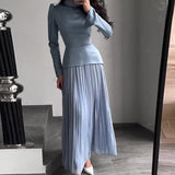 Autumn New Solid Fashion Splicing Design Round Collared 100-Folded Dress
