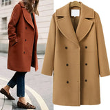 Women's Large Woolen Double-breasted Mid-length