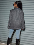 New Commuter Cardigan With Long Sleeves And Shiny Plus-Size Blazer-Outfit