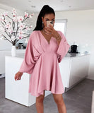 Early Autumn New V-Collar Dress Ins Casual Home Loose Multicolor Dress For Women-Outfit