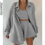 Rockmore Tracksuit Three Piece Set Women Oversize Hoodies Sweatshirt Sweatpants Joggers Short Pant Suits Femme Outfits