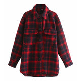 Aachoae Women Plaid Single Breasted Jacket Coats Fashion Turn Down Collar Pockets Coat Female Streetwear Long Sleeve Spring