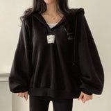 V-Neck Solid Color Oversized Hoodie-Outfit