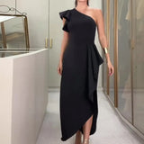 Fashion Solid Color Collar Lace Sleeves Sexy Long Dress In Autumn