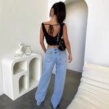 Low-Rise Jeans Fashion Retro Straight Trousers Loose Denim Trousers
