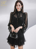 Han Queen 2024 Spring New In Dresses Elegant And Pretty Vintage Black Short Dress Women Simple Chiffon Casual Party Vestidos-Outfit