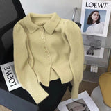 Retro Knitted Cardigan Sweater Jacket Women's 2024 Spring Lean Blouse With A High Sense Of Fitness-Outfit