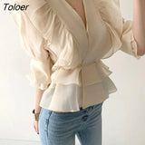Vintage Chiffon Blouse Women 2023 New Puff Sleeve Ruffles V-neck Shirt Women Silm Casual Womens Blouses Tops Mujer