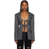 Toloer Spring Fashion Sexy V-Shaped Tie Hollow Out Waist Irregular Splicing Design Sense Suit Jacket Female-Outfit