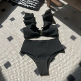2024 New Special Fabric High-Waisted Lotus Edge Split Swimsuit Bikini