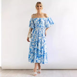 Summer New Bubble Sleeves Folded High-Waisted Dress Women Do Not Have