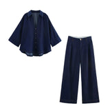 Homemade New Women's Wide-Sleeved Denim Shirt Wide Legged High Waist Jeans