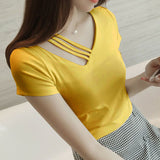 Toloer 2024 New V-Neck Slim Black Long-Sleeved T-Shirt Female Collarbone Niche Large Size White Hollow-Out Top-Outfit
