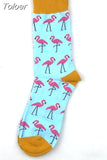 New Colorful Flamingo Cartoon Pattern Men Jacquard Happy Socks Ventilation Cotton Short Socks Male Autumn