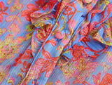 Women's Long-Sleeved V-Neck Flower-Print Shirt