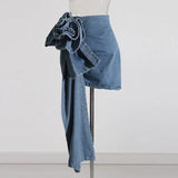 Toloer 2024 Mid-Waist Stereo Rose Piece Decorative Hip Denim Skirt-Outfit