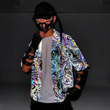 Dazzling Reflective Cardigan Robe Men And Women Five Minute Sleeve Loose Kimono Coat Retro Knit Jacket Trend-Outfit