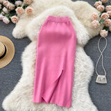 Solid Color Skirt Winter With Sweater High Waist Thin Temperament Open Elastic Knitted Hip Long