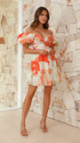 Summer New Temperament Print Hollow V Collar Bubble Sleeve Skirt Dress Dress