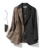 Plaid Vintage Slim Blazer Women Office Lady Elegant Notched Collar Long Sleeve Suit Jacket Korean Fashion Female