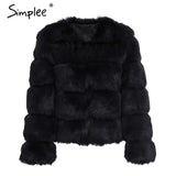 Simplee Vintage fluffy faux fur coat women Short furry fake fur winter outerwear pink coat 2018 autumn casual party