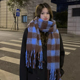 Winter Female Cashmere Plaid Scarf Women Blanket Scarves Wide Lattice Long Rainbow Shawl Wrap Warm Tippet