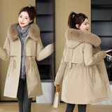 Pai To Overcome The Female Long 2024 New Korean Version Of Fashion Slim Cotton Clothes Winter Plus Velvet And Thick Down Cotton Padded Coat-Outfit