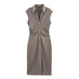 Homemade New Women's Classic Pearl-Blobuted Shirt Dress