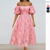 Women's Summer New French Ponmp Dress Soaked Sleeves Waist Temperament