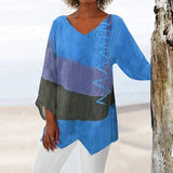 Women's New Casual Fashion Casing Loose Long-Sleeved V-Neck Digital Printed T-Shirt Top