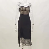Sexy Little Sling Lace Spliced Split Dress Female Heart Pure Desire Wave Lead Fairy Skirt-Outfit