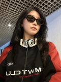 Embroidery Letter Contrast Color Raglan Sweatshirt-Outfit