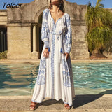 Bahia Maxi Dress Women Summer Fall Long Sleeve Embroidery Vintage Long Dress 2023 Boho Beach Hippie Loose Vestidos