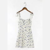 Summer's New French Small Slim, High-Waisted Sling Dress With A Girl's Broken Flower Skirt Tied At The Shoulder-Outfit