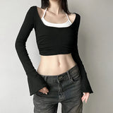 Toloer And Gray Color Patchwork Fake Two T-Shirts Fall 2023-Outfit