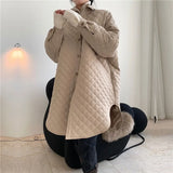 Winter Parka Thick Fashionable Silhouette Argyle Shirt Quilted Cotton Coat Female Oversize Thin Long Warm Jacket