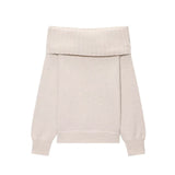 Spice Girls Collared Sweater Women's Autumn 2025 French Sexy Bare Shoulder Long-Sleeved Knitted Shirt