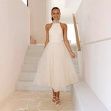 Women's Clothing 2025 Spring And Summer New High Fashion Mesh High-Collar Casual Hanging Neck Dress
