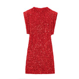 Women's Beads Dress Dress Sleeveless Party With Cushioned Shoulder Mini Dress