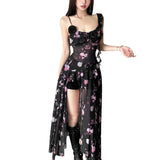 Toloer Summer New Women's French Lace Hollow Perspective Slit Slip Dress-Outfit